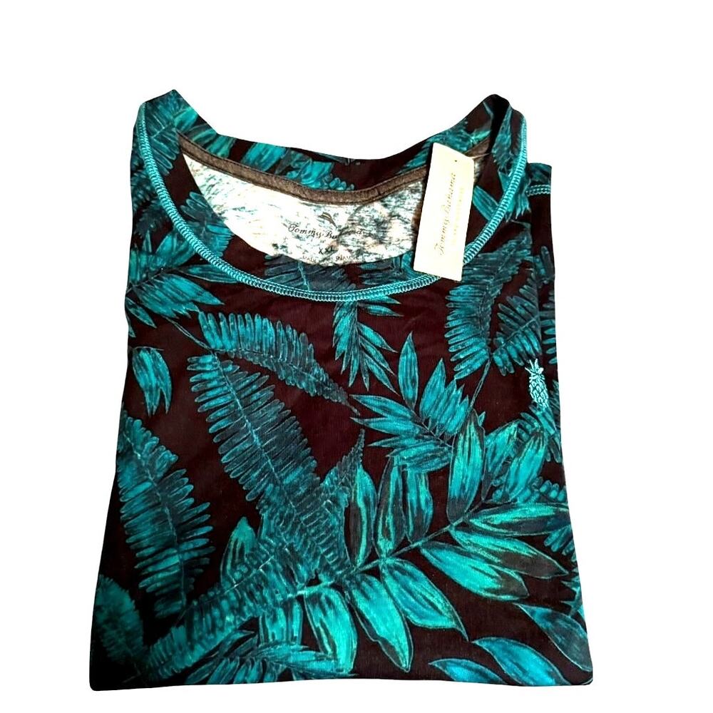 Tommy Bahama NWT Womens XXL Lounge Sleep Shirt Charcoal Green Tropical Top READ